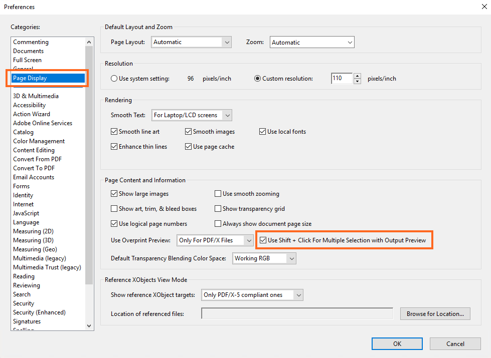 التحديد المتعدد باستخدام Output Preview