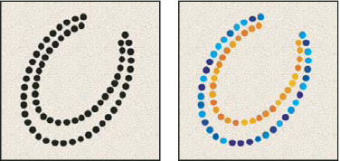 Photoshop Brush strokes with and without color dynamics