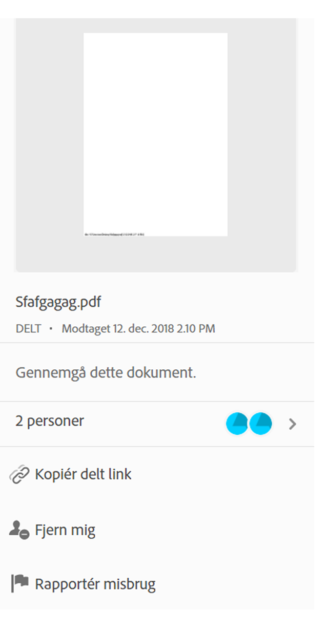 Handlinger for filer, der er modtaget til visning