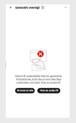 Der vises en fejlmeddelelse, når AI-assistent ikke kan behandle en PDF