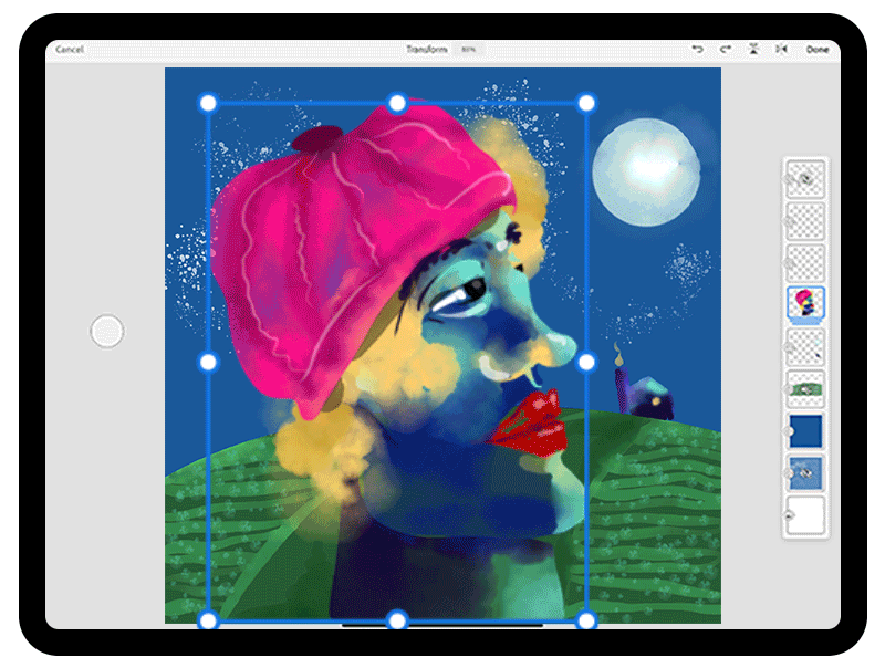 Brug Skub i transformeringsværktøjet til at opnå præcision i dine illustrationer