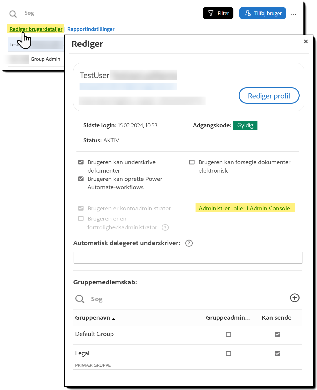 Siden Brugere med linket Rediger brugeroplysninger fremhævet