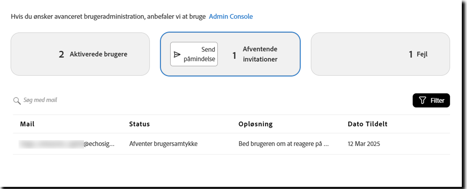 Siden Brugere, der viser visningen Ventende invitationer
