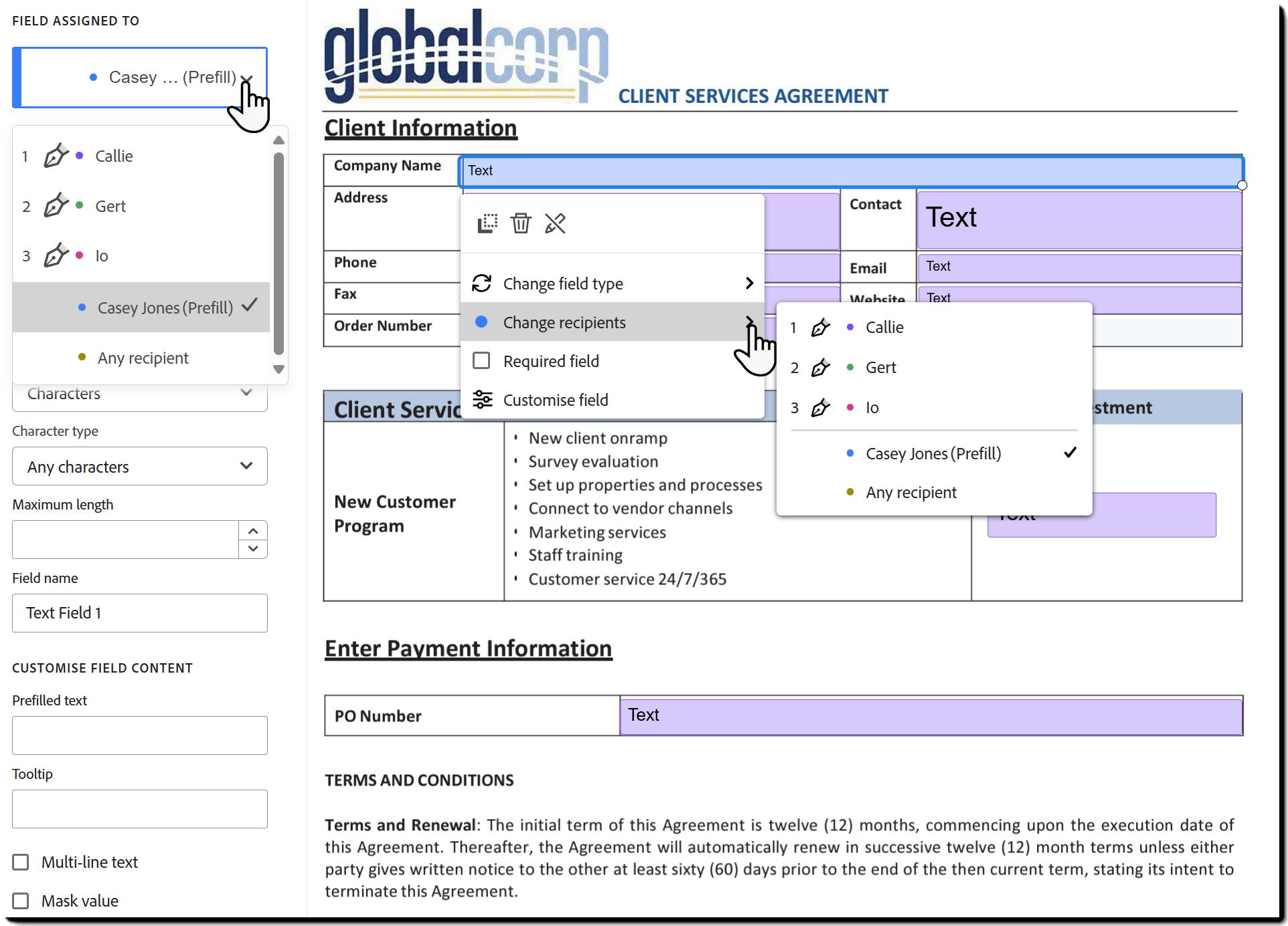 Rediger feltmodtageren
