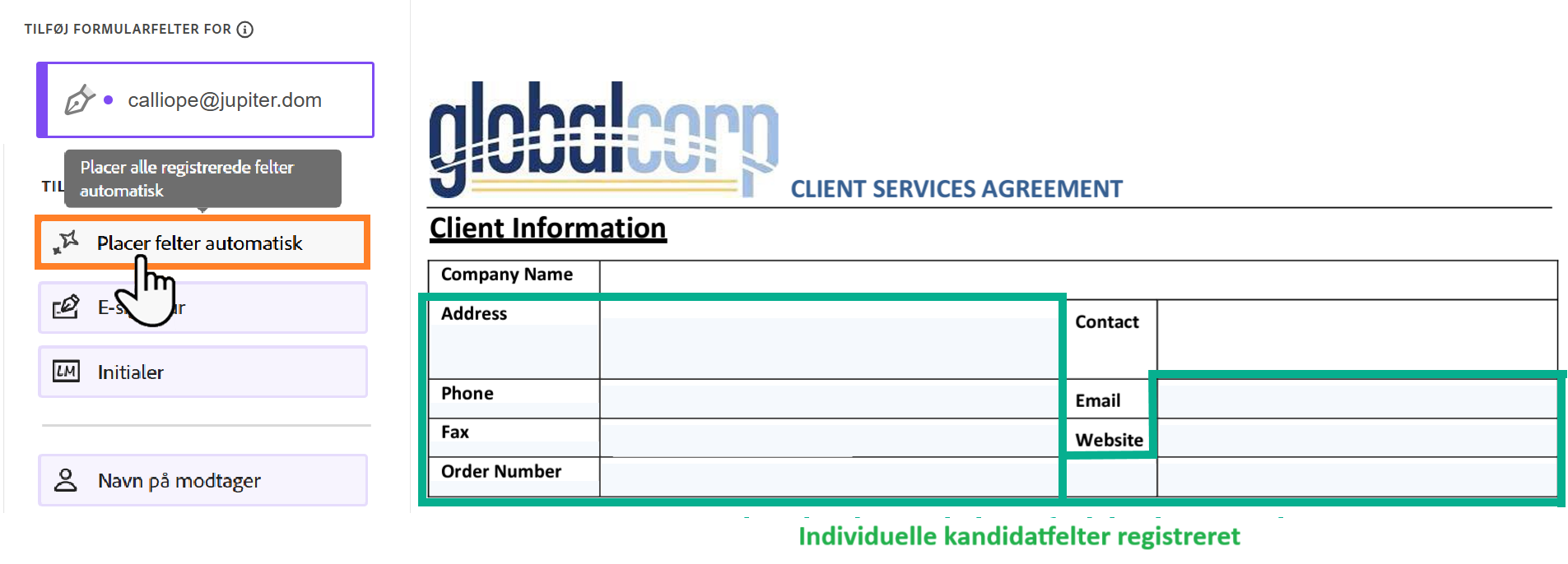 Forfattermiljøet, der fremhæver knappen AutoFyld og flere kandidatfelter.