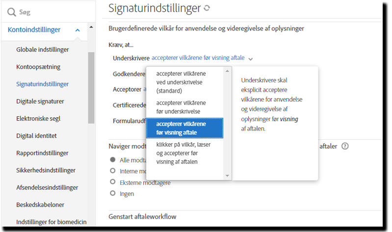 Udtrykkeligt samtykke før visning af indstilling