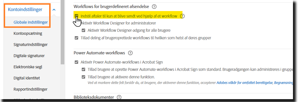 Konfigurer arbejdsgange til at være den eneste metode til at sende aftaler