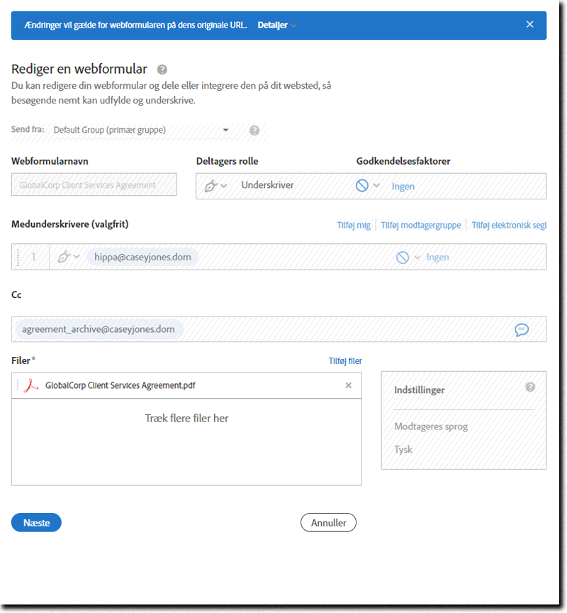 Rediger webformularen
