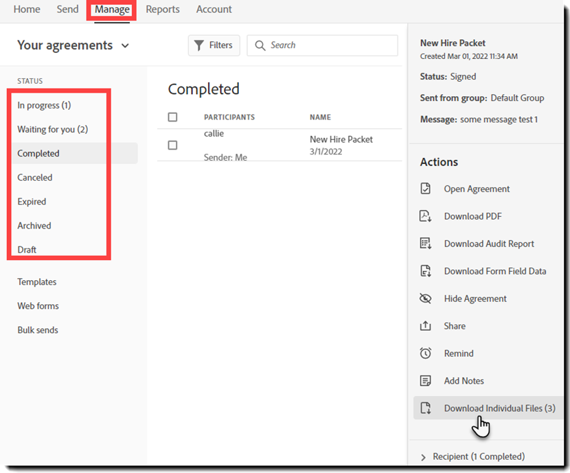 Download individuelle filer fra Administrer