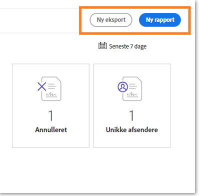 Knapper til at oprette nye rapporter eller dataeksport