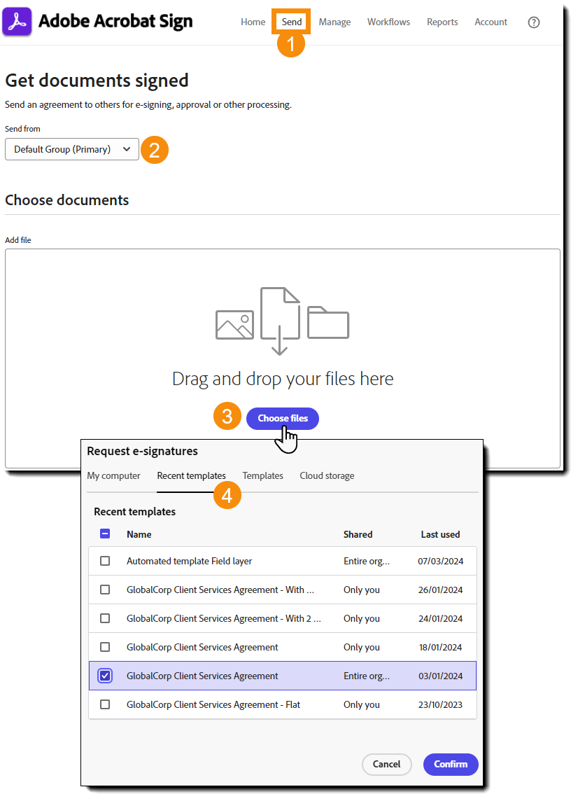 Den første side til valg af fil med den udvidede grænseflade Vælg fil vist