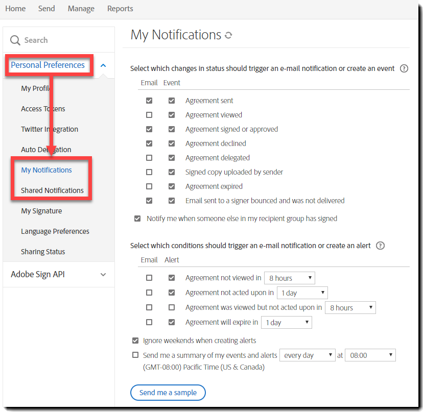 Gå til Mine notifikationer