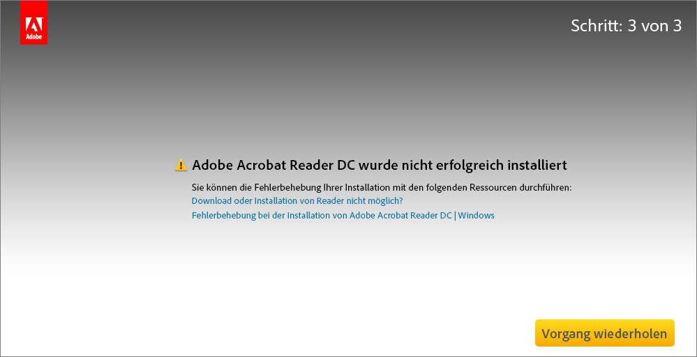 Fehler bei der Installation vom Acrobat Reader Download Center