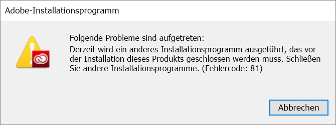 Bei der Installation von Acrobat tritt der Fehler P81 oder 81 auf
