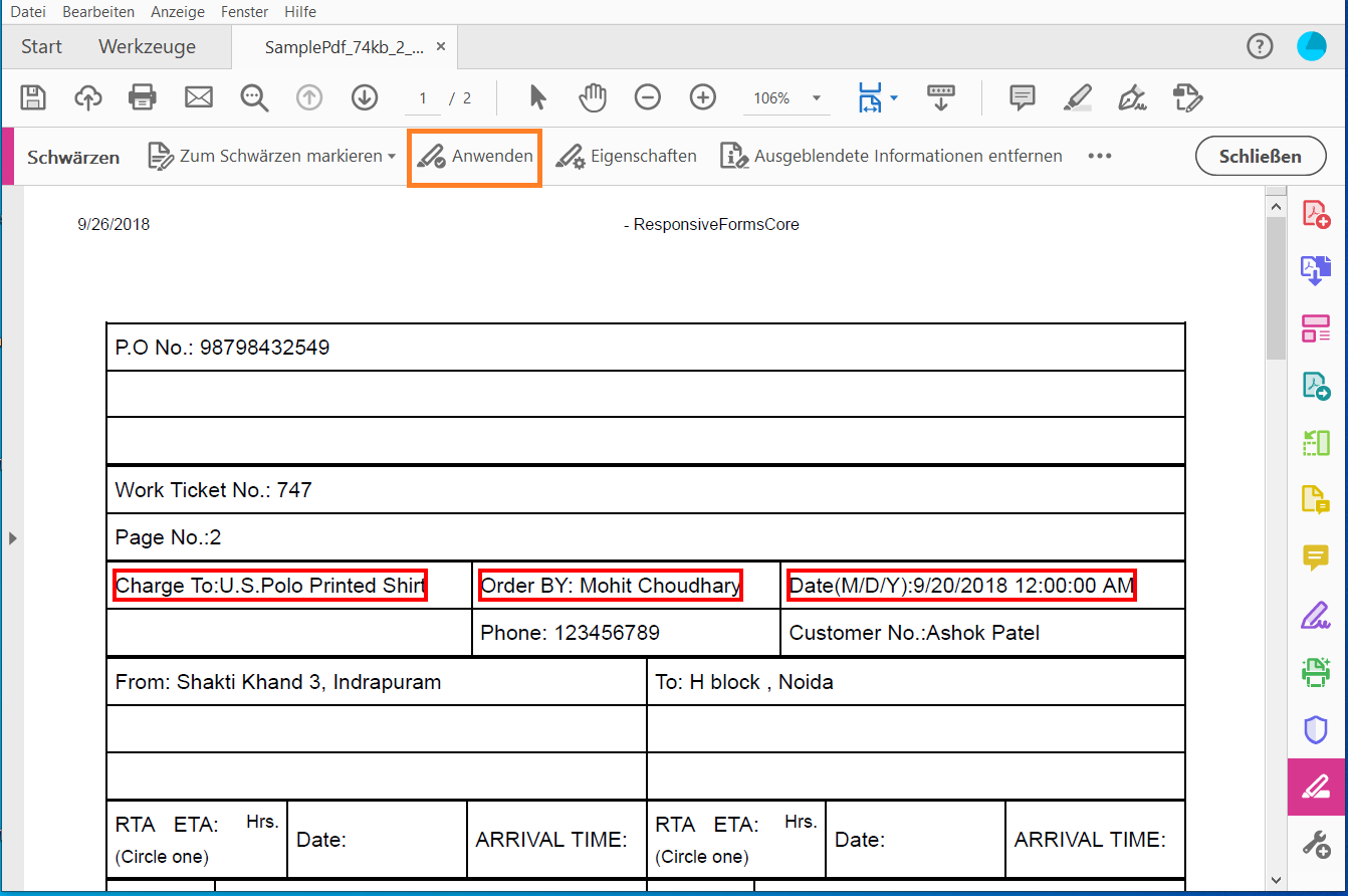 Markieren Sie den Text oder die Bilder, die Sie redigieren möchten, und klicken Sie dann auf Übernehmen