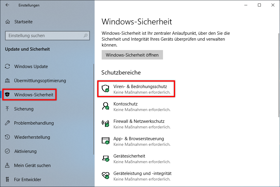 „Viren- & Bedrohungsschutz“ wählen