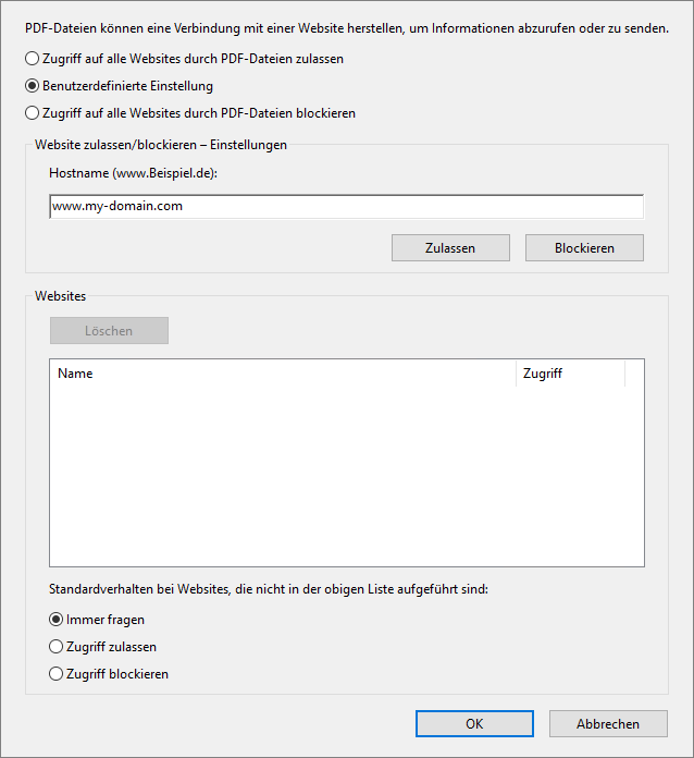 Einstellungen für den Internetzugriff verwalten