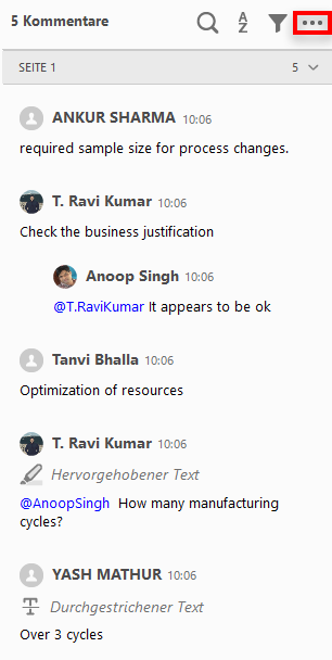 Kommentarliste in Acrobat