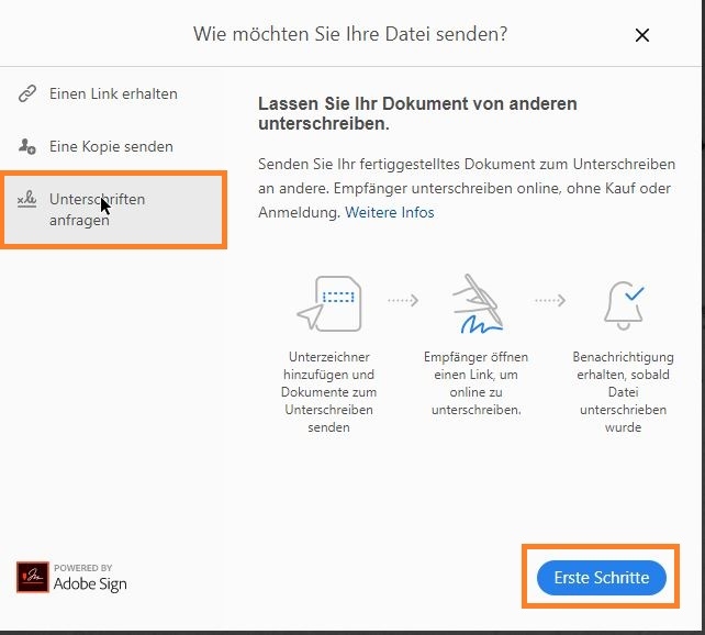 Dokument senden, um Signaturen von anderen zu erhalten
