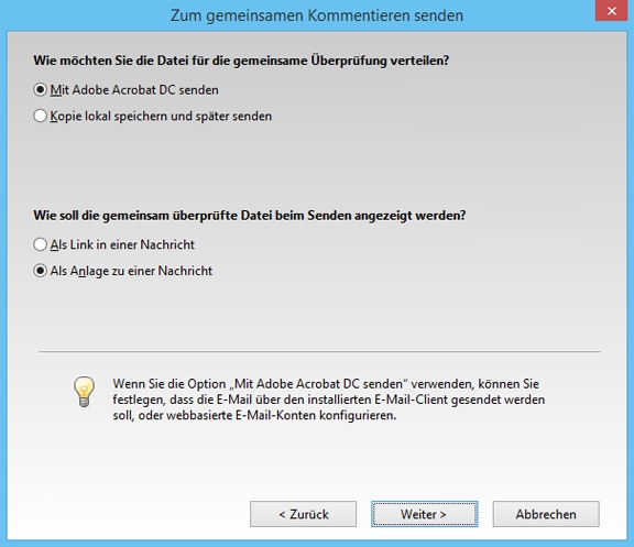 Als Anlage oder Link senden
