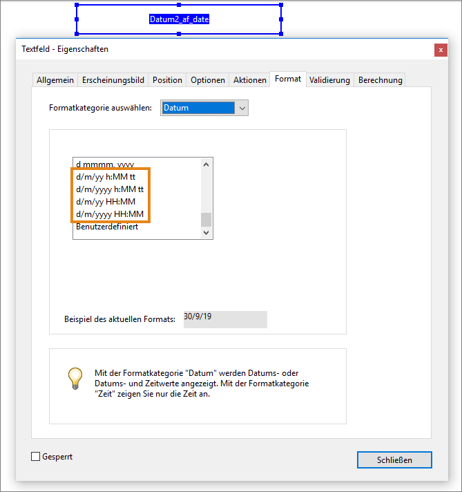 Festlegen des Datums- und Uhrzeitformats