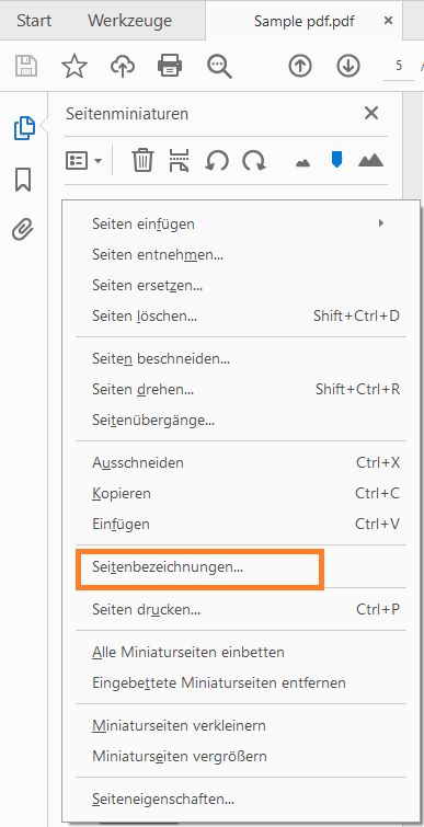 Seitenbezeichnungen auswählen