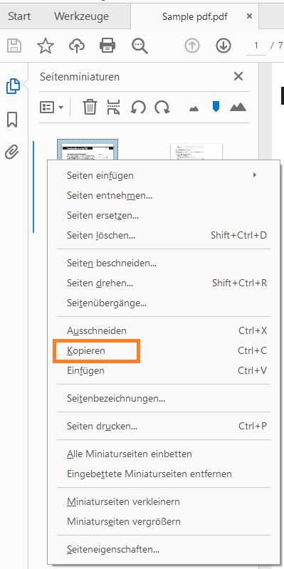 Klicke mit der rechten Maustaste und kopiere die Seite