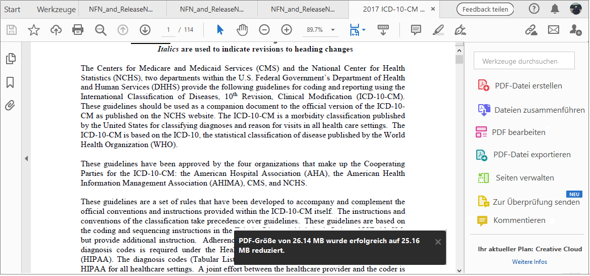 Meldung „Dateigröße erfolgreich verringert“