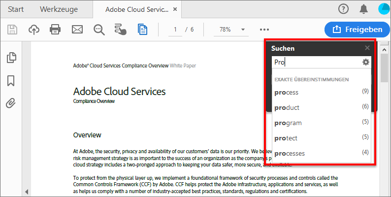Wörter in PDF-Dateien suchen