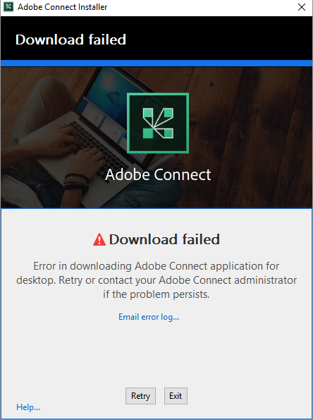 Installationsprogramm der Adobe Connect-Anwendung – Fehler beim Herunterladen