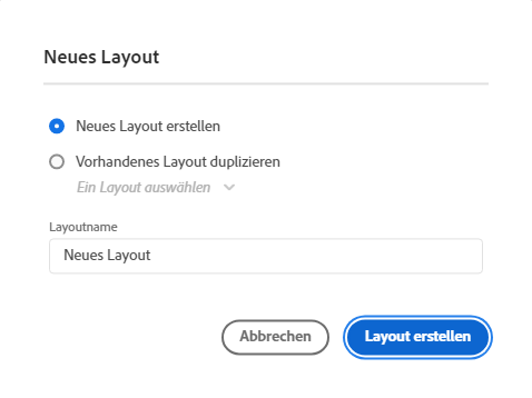 Erstellen eines neuen Layouts