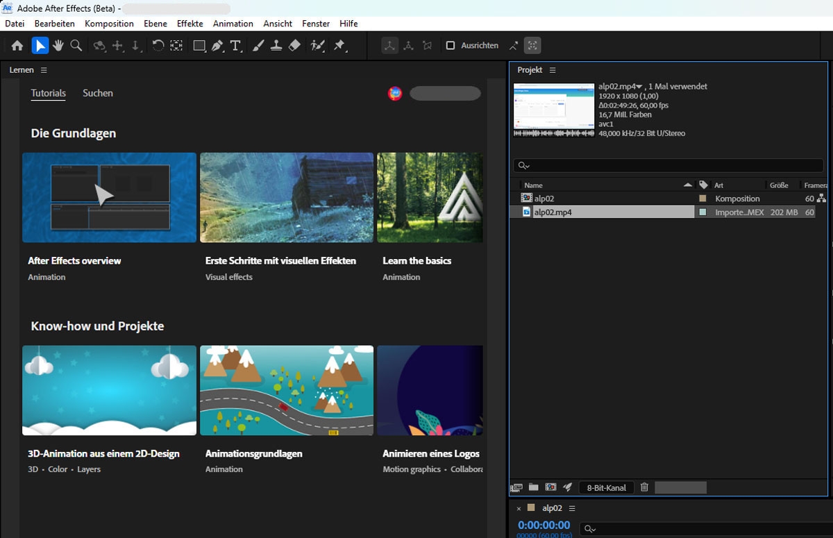 Fenster und Arbeitsbereich „Lernen“