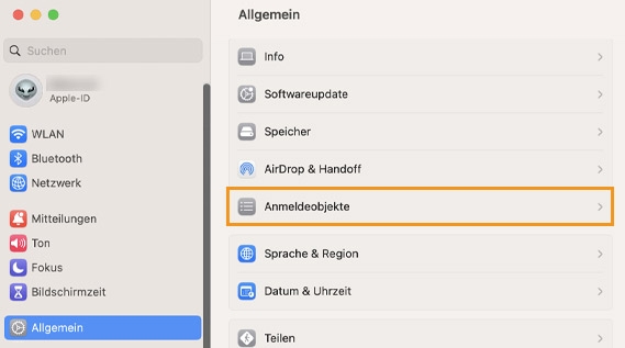 Wählen Sie „Anmeldeobjekte“ in macOS Ventura