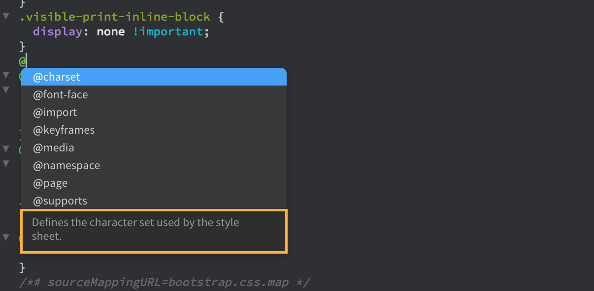 Codehinweise für @-Regeln in CSS