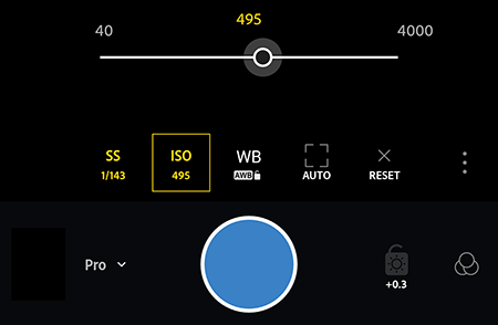 Anpassen des ISO-Werts im Pro-Modus in Adobe Photoshop Lightroom CC für Mobilgeräte auf Android