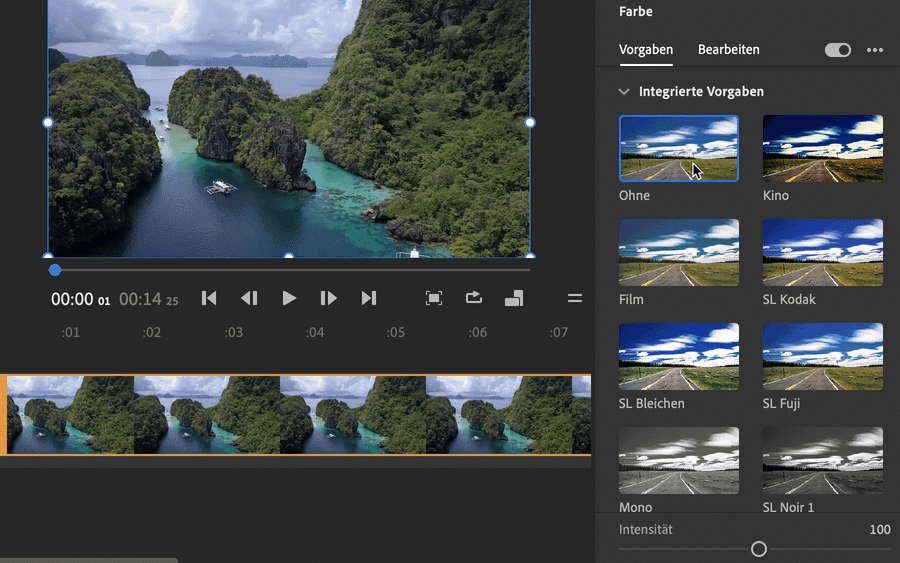 Farbvorgabe anwenden und Intensität sowie Farbeigenschaften anpassen