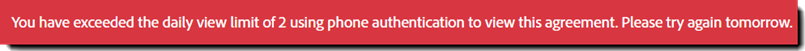 Fehlermeldung, die erscheint, wenn die Authentifizierungsaufforderung für die Vereinbarung an einem Tag zu häufig fehlgeschlagen ist.
