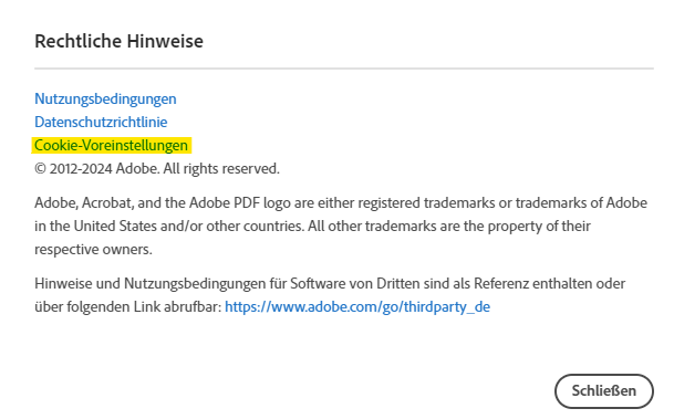 Der Bereich „Rechtliche Hinweise“