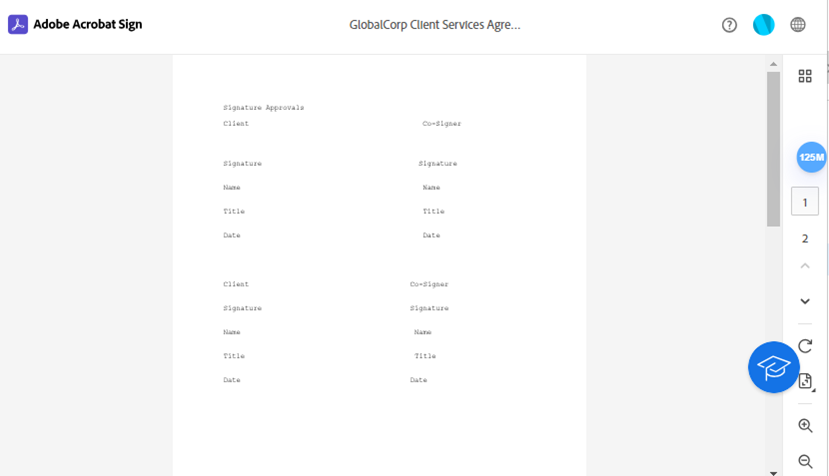 Die schreibgeschützte Ansicht der Vereinbarung