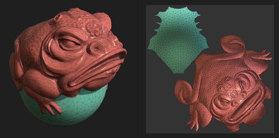 Beispiel für ein in 2D entfaltetes Mesh einer Jadekröte