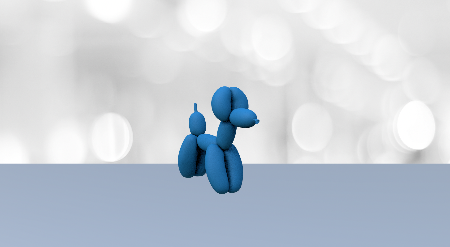 A layer with balloon animal 3D model with table in the background. There is a solid 3D layer added between the 3D model and the background.