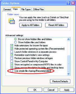 Deselect Use Simple File Sharing (Recommended)