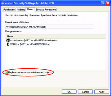 Select Replace Owner on Subcontainers and Objects, click Apply