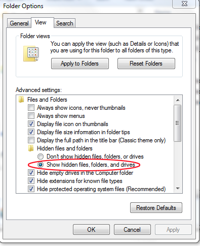 Select Show hidden files, folders, and drives