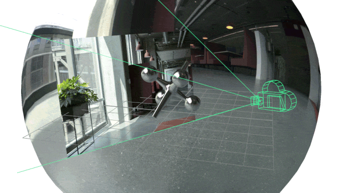 The Match Image feature in Adobe Dimension analyzes the background image and estimates the focal length and position of the camera that was used to capture it.