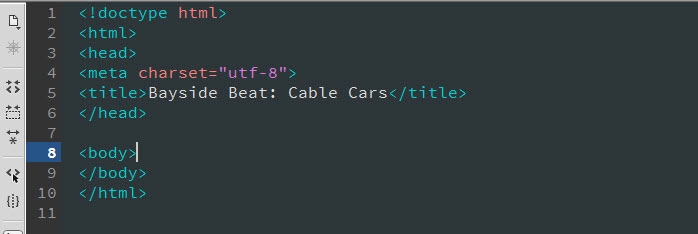 Basic HTML structure automatically created by Dreamweaver