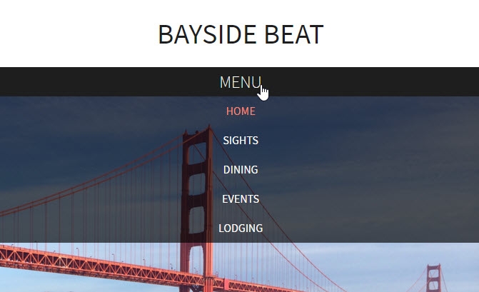 Navigation menu on Bayside Beat home page