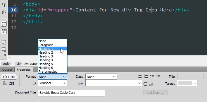 Placeholder text is converted to a top-level heading.