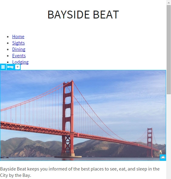 The Live View scrubber is adjusted to make the Golden Gate Bridge image resize to fill the horizontal space automatically.