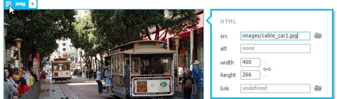 Using the Quick Property Inspector to inspect the HTML attributes of an image